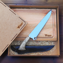 Kit Presente Pampa Bianco – Faca artesanal P/Churrasco + Tabua personalizada + Caixa P/Presente + Case em Couro