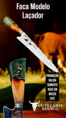 Faca de Churrasco 10" 3mm Lâmina Modelo Laçador  com Cabo Pingente Cavalo + Case especial em couro